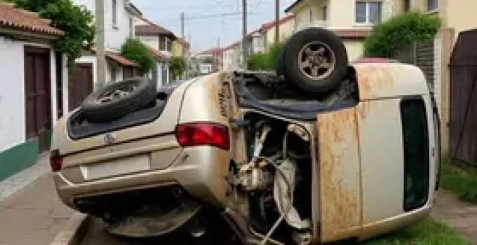 carro capota em cruzamento