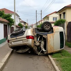 carro capota em cruzamento